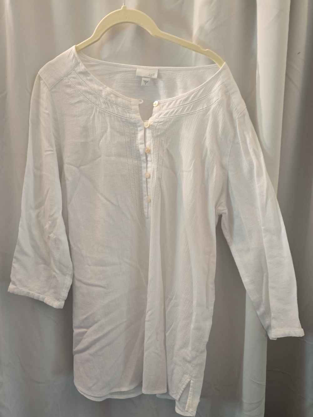 J. Jill White Long-Sleeve POPOVER Tunic Gauze Cotton Sz M